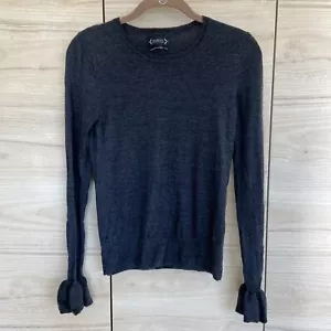Nanette Lepore Extra Fine Merino Wool Gray Ruffle Cuff Sweater XS EUC #w53 - Picture 1 of 4