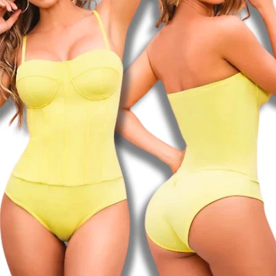 Tissini Yellow Corset Bustier Underwire Shapewear Bodysuit Tummy Control M/L - Изображение 1 из 4