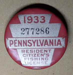 1933 Pennsylvania Resident Citizen's Fishing License Pin No Paper License Holder - Bild 1 von 2