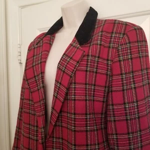 Sag Harbor Brand Red Stuart Stewart Plaid Blazer Business Suit Jacket SZ 14 - Picture 1 of 10