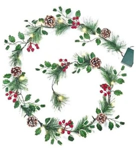 Smokey Pine Garland, Battery Operated Garland with Lights Prelit Pine cone 6FT - Picture 1 of 7
