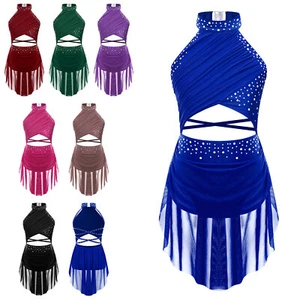 Girls Lyrical Modern Dance Dress Rhinestone Backless Leotard Ballroom AU - Picture 1 of 81