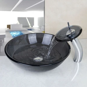 FA Bathroom Vessel Sink Drain Basin Vanity Glass Bowl Combo Up Chrome - Picture 1 of 11