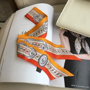 Pure Twill Silk Scarf Ribbon Chain Print Fashion Slim Head Band Neck Tie 90x5cm - Picture 1 of 35