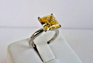 14K WHITE GOLD SOLITAIRE WEDDING RING 3CT PRINCESS YELLOW LAB CREATED DIAMOND  - Picture 1 of 10