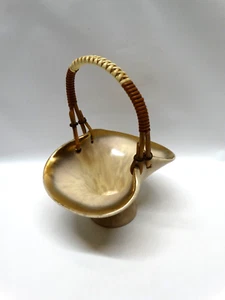 Vtg Jasba Keramik Ceramic Basket Vase Wicker Handle W Germany Pottery Candy Dish - Picture 1 of 10