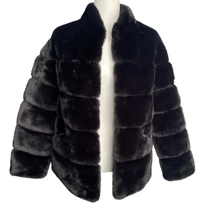 Womens Heartloom Faux Fur Coat Waist Length Lined Winter Jacket Black Size XS Foto 1 de 4
