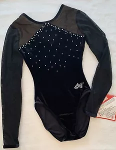 NEW Alpha Factor AF Leotard Gymnastics COMPETITION Bling RHINESTONE Black GK AXS - Picture 1 of 7