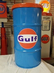 GULF 24 HORAS DE LEMANS 1968 1969 TRIBUTO 16 GALONES GASOLINERA BOTE DE BASURA ACERO - Imagen 1 de 12
