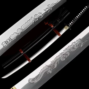 Dragón Katana Forjado a Mano RealSharp Manganeso Acero Japonés Samurai Espada Negra - Imagen 1 de 9
