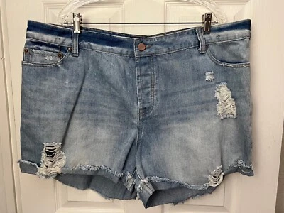 Pantalones Cortos de Jean FOREVER 21 + Corte Denim Envejecido Botón Mosca Para Mujer 18 Foto 1 de 4