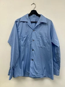 Camisa Flecha Vintage Años 60 Para Hombre Grande Azul Manga Larga Botón Frontal Cuello Lazo Top - Imagen 1 de 6