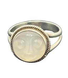 Anello in argento sterling con pietra cabochon intagliata faccia di luna misura 8,75 vintage - Foto 1 di 15