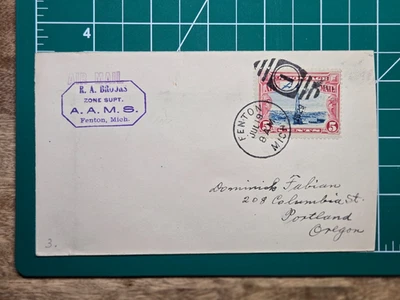 1930 Fenton MI Airmail Cover 5¢ Beacon Scott C11 A.A.M.S. Cachet RA Brooks Zone - Image 1 of 4