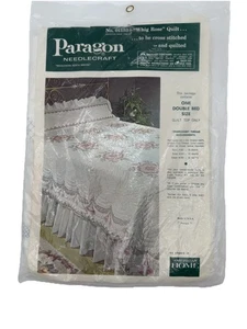 Vintage Paragon Needle Craft White Rose Quilt Cross Stitch No 1153 Size Double - Picture 1 of 12