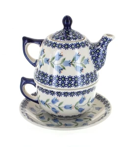 Té de tulipán de cerámica polaca rosa azul para uno - Imagen 1 de 1
