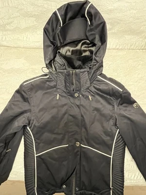 Chaqueta de esquí ajustada SPYDER en negro con tubería blanca (talla: 4) Foto 1 de 4