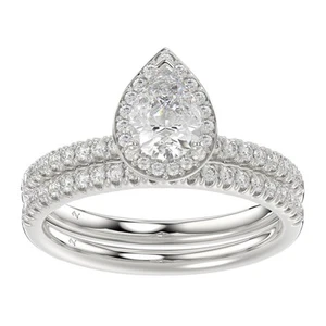 Ladies Bridal Set 1.25ct Round Diamond 14k White Gold SI Quality 0.75ct Pear - Picture 1 of 1