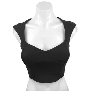Alo Yoga Black Cap Sleeve Ribbed Knit Workout Sports Bra Athletic Crop Top Sz XS - Picture 1 of 6