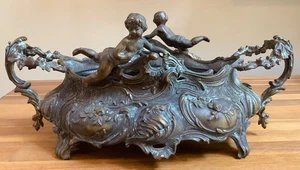 Art Nouveau Bronze Footed Jardinière 14” Louis XV French Baroque Cherubs Angels - Picture 1 of 22