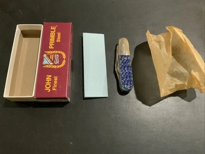 John Primble Blue Grass USA 2 Blade Barlow Pocket Knife Blue Bone New In Box - Image 1 of 4