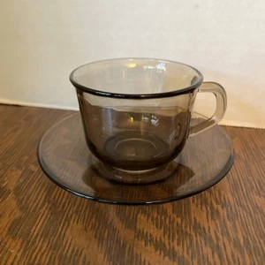 Arcoroc France Rauchglas Tee Kaffeetasse Untertasse Hartglas Vintage 70er 80er - Bild 1 von 12