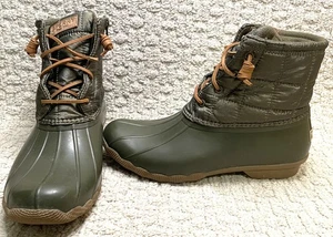 Sperry olivgrüne Salzwasser gesteppte Enten-Regenstiefel Damen 9 gebraucht, in einwandfreiem Zustand Knöchel - Bild 1 von 11