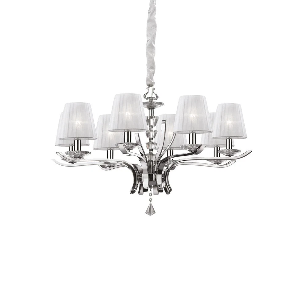 Lampadario Sospensione Ideal Lux Pegaso Sp8 Bianco 8 Luci Rifinit. cromato