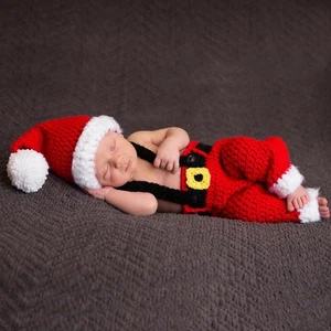  Weihnachten Motiv gewebte Kleidung Set Kostüm Kit Hut und Hose Fotografie Requisiten - Bild 1 von 12