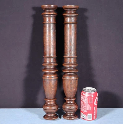 17" Pair of French Antique Solid Oak Wood Posts/Pillars/Trim Salvage - Image 1 of 4