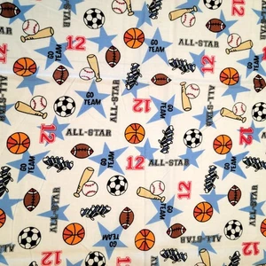 Cotton Fabric All Star Sports Balls Megaphone Joann Fabrics Football 34 x 43” - Picture 1 of 8