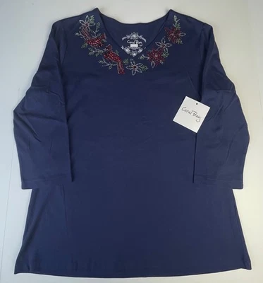 NWT Women’s Coral Bay Christmas Red Cardinals Shirt S XL 1X Rhinestone Top $30 - Image 1 of 4