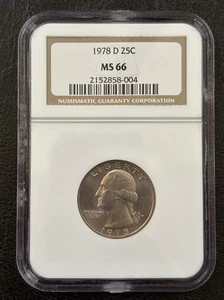 1978-D Washington Quarter 25C NGC MS66 GEM - Older Holder (#975) - Picture 1 of 4