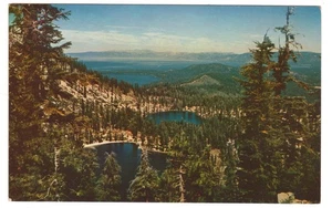 Postal aérea de lino de Angora Lakes Fallen Leaf Lake California - Imagen 1 de 2