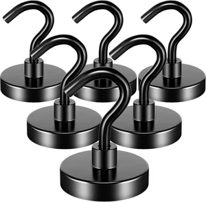 6 Pack 80 LBs Heavy Duty Strong Magnetic Hooks for Hanging, Multi Purpose, Black - Picture 1 of 7