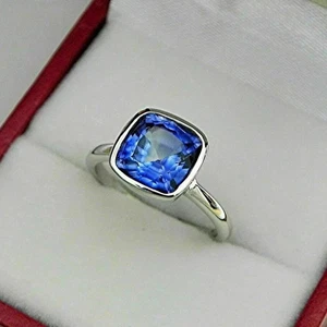 2.55 Ct Bezel Set Cushion Tanzanite Engagement Ring 14K White Gold - Picture 1 of 6