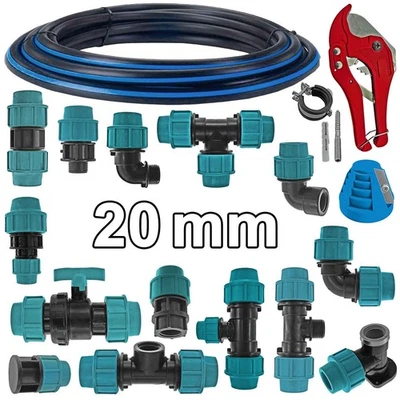 MEGAHAUSTECHNIK 20 mm PP Fittings für PE Rohr Klemmverbinder Kunststoffrohr Verschraubung Winkel