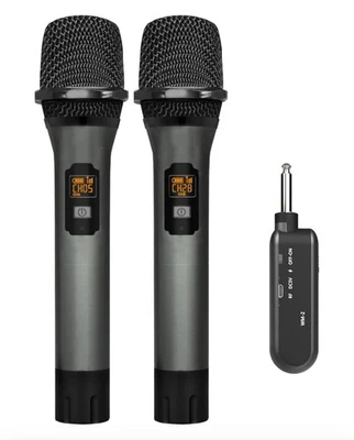 Microfono Wireless UHF Cordless Doppio Set Microfono Portatile con Ricevitore Ricaricabile - Immagine 1 di 4