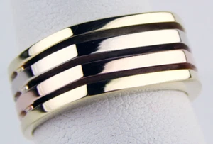 Tri Color 4 Row Band Ring SOLID 18 kt Yellow White & Rose Gold Sz 6 A7929 - Picture 1 of 6