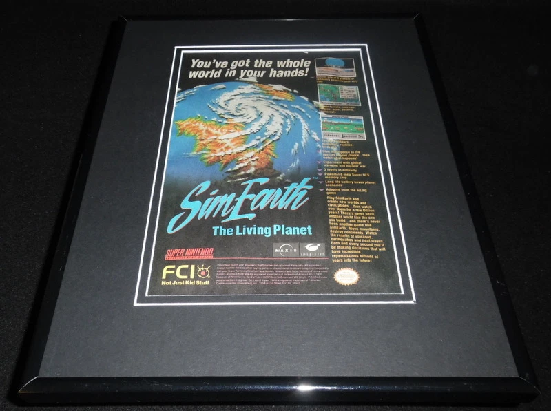 Sim Earth 1993 SNES 11x14 Framed ORIGINAL Vintage Advertisement - Image 1 of 1