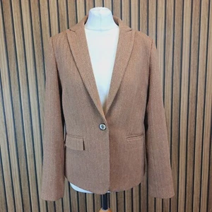 Next Tweed Jacket Blazer Brown Beige 12 Country Cottagecore Wool Blend - Picture 1 of 16