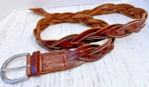Hollister Belt Women's M/L Braided Brown Leather w/Silver Beads Silver Buckle! - Picture 1 of 3