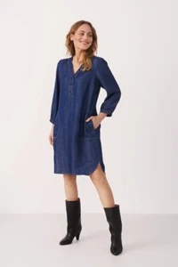 NWT Part Two Women's V-neck Dark Vintage Denim KaminasaPW Dress Size 38 RRP $219 - Picture 1 of 16