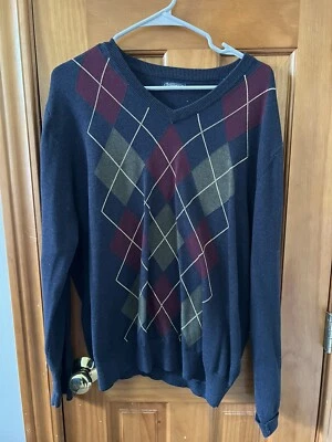 Suéter masculino JOHN BARTLETT CONSENSUS grande decote em V argila algodão azul.   B - Imagem 1 de 3