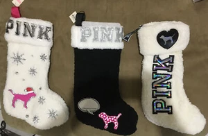 NWT Victoria's Secret PINK Christmas Stocking White or Black Sherpa- Super Cute! - Picture 1 of 14