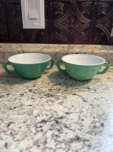 Taza de té caldo de dos asas MCM Mid Century taza de colección verde turquesa aguamarina - Imagen 1 de 7