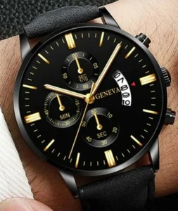 OROLOGIO DA POLSO GENEVA ELEGANTE  CLASSICO CINTURINO NERO consegna entro 30 gg - Foto 1 di 1