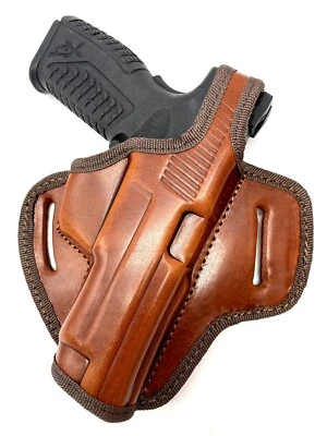 CEBECI ARMS For SPRINGFIELD XDM 4.5," Right Hand Brown Leather Thumb Break Belt Holster