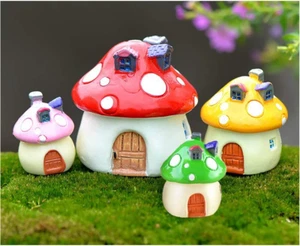 Resin Miniature Fairy Garden Mushroom House 4 Pcs Micro Landscape Garden Outdoor - Picture 1 of 8
