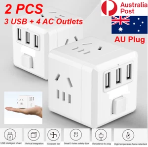 2PCS Cube Power Board Strip Adapter 3 USB+4 Socket 7in1 Wall Charger W/Surge AU - Picture 1 of 21